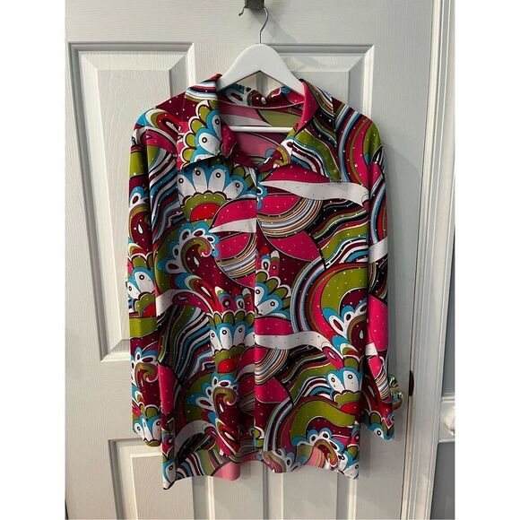 Vintage Style 1970’s Disco Print Crystal Embellished Shirt sz XL - Picture 1 of 5